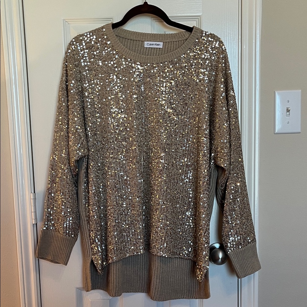 Calvin Klein Sequin Knit Hi Lo Sweater